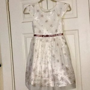 Jona Michelle girls size 10 snowflake formal dress cream  pink snowflake detail